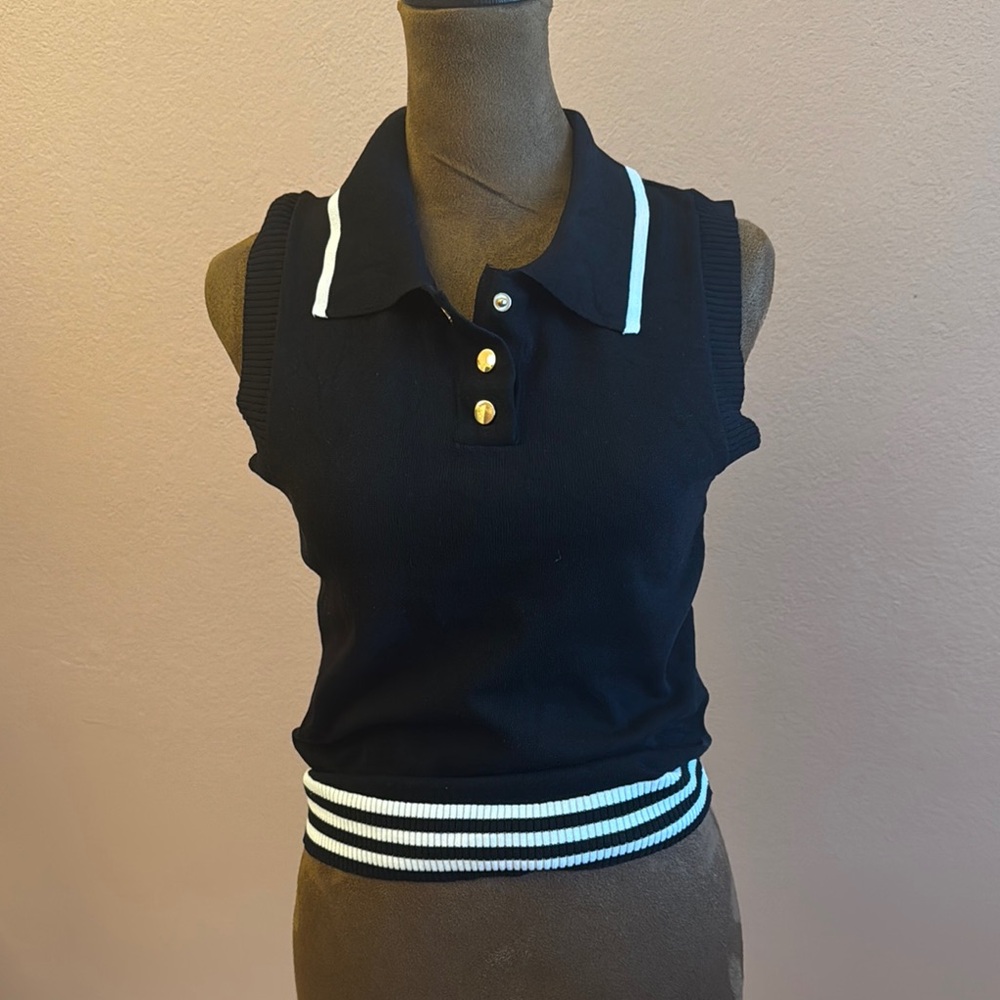 Elegant Black Sleeveless Top with Gold Accents